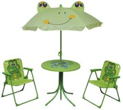 3 darabos zöld kerti gyerek bisztrószett napernyővel