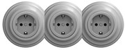 Kliklap - Három aljzatos retro fali dugalj kerettel, SCHUKO, 230 V, szürke