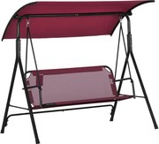 Outsunny 3-Fős Kerti Hinta Állítható Napernyővel, Légáteresztő Textilén Üléssel és Fém Vázal, Teherbírás 240 kg, 172x110x153 cm, Borvörös | Aosom