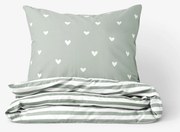 Goldea pamut ágyneműhuzat - szívecskék, zsálya színű csíkos hátoldal 140 x 200 és 70 x 90 cm