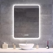 Álló fürdőszobai LED tükör 70x90cm | Páramentesítő funkció - Beépített óra - Fényerő és színhőmérséklet szabályozás | Welland Luxury-Line G1095