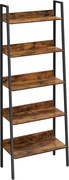 Könyvespolc, létra polc, 5 szintes, vintage barna és fekete 40x30x180cm