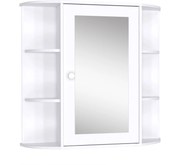 HOMCOM Fürdőszobai Tükörszekrény Fali WC 1 Ajtóval, 2 Belső Polccal és 6 Oldalsó Polccal Nappaliba, Konyhába, Hálószobába 66x17x63 cm Fehér | Aosom