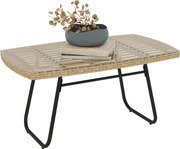 Outsunny Polyrattan Kerti Asztal, 90 x 50 x 45 cm, UV-álló Üveglapos Oldal Asztal, Téglalap alakú Terasz Asztal, Erkély Asztal a Kerthez, Teraszhoz, E