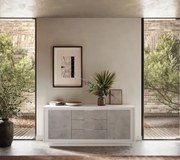 SKY 2.0 komód 2 ajtóval és 3 fiókkal, fehér matt lakkozott vázzal és betonhatású laminált előlapokkal