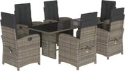 vidaXL 7 részes szürke polyrattan kerti étkezőgarnitúra párnával