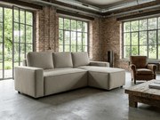 SMART BOUCLE L alakú kihúzható, megfordítható sarokkanapé 232x143 cm, szürkésbézs