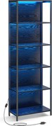 6 szintes könyvespolc, álló polcrendszer állítható LED világítással, 30,3 x 60 x 178,6 cm
