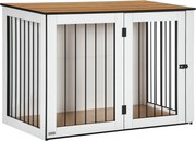PawHut Modern Acél Kutya Ketrec Bútor Ablakos Ajtókkal Nagy Kutyák Számára, Maximum 30 kg-ig, 106 x 60 x 76 cm, Tölgy+Fehér | Aosom
