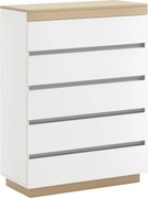 HOMCOM 5-Fiókos Fa Komód, Hálószobai Komód Antitipmechanizmussal, 80x40x109 cm, Fehér és Tölgy | Aosom