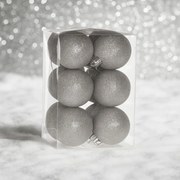 Ezüst glitteres műanyag karácsonyi gömb szett 6 cm 12 db