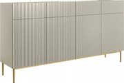 Nicole négyajtós komód 200 cm, fiókos, bordázott előlap - kasmír / arany lábak