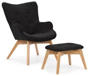 Fekete kordbársony fotel lábtartóval Niko – Ropez