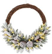 Havas téli koszorú meleg LED-es égővel