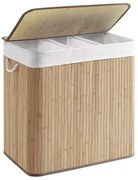 Bambusz szennyeskosár 3 rekesszel, fedéllel és fogantyúkkal, 150 literes