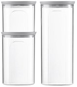 STEFANPLAST 3 darabos Tosca kerek tégely készlet, átlátszó/szürke