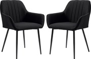 HOMCOM Skandináv Dizájn Étkezőszék - 2 db Látogató Szék Fekete Fokozatos Fém Lábakkal - Lüszter Fekete Ergonomikus Ülés Háttámla Karfák | Aosom