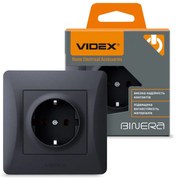 Videx Binera fekete színű süllyesztett földelt csatlakozó aljzat