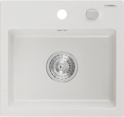 Mexen Milo 1-kamrás gránit mosogatótálca 435 x 410 mm, fehér, króm szifon - 6505441000-20