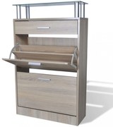 Cipőszekrény fiókkal és üveg felső polccal tölgyfa hatású