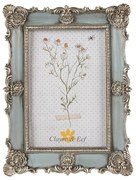Antikolt kék vintage képkeret ezüstös díszekkel 10x15 cm