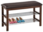 Cipőtartó állvány ülőkével 2 szintes, barna/barna, 80 x 30 x 49 cm