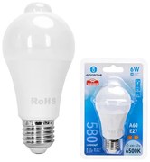 LED izzó mozgásérzékelős A60B E27 6W 280° A5S Hideg fehér Aigostar