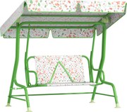 AIYAPLAY Kerti Hinta Gyerekeknek 3 Éves Kortól Két Személyes Hinta Állítható Napernyővel, Biztonsági Övvel és Aranyos Mintákkal 112x75x120 cm Zöld | A