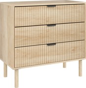 HOMCOM 3-Fiókos Komód Skandináv Stílusú Hálószoba Komód Billenésgátló Rendszerrel, Barázdált Panel Előlappal és Fém Fogantyúkkal, 80x40x77,5 cm, Tölgy