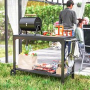 HOMCOM Acél Kerti Kocsi Grill Kocsi Szolgáltató Kocsi Kerekekkel, Kültéri Kocsi Munkafelülettel mérete: 135L x 55W x 86.5H cm Fekete | Aosom
