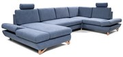 AVESTA kék, kihúzható U-alakú kárpitozott sarokülőgarnitúra tárolóhellyel