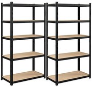 Tároló polcok, nagy teherbírású polcok, 2 darabos készlet, 200 x 100 x 50 cm, maximális terhelés 875 kg, 5 állítható polc, fekete