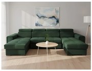 Rozkládací U sedací souprava SALVADA zelená s úložným prostorem