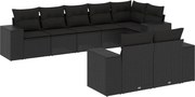 vidaXL 8 részes fekete polyrattan kerti ülőgarnitúra párnákkal