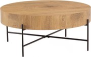 Liviano kerek dohányzóasztal 80 cm fém lábakkal - natúr tölgy / fekete