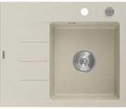 Mexen Ben gránit mosogató 1-medencés csepegtetővel, jobb, 600 x 500 mm, bézs, króm szifon - 6523605000-69