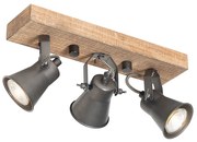 Rusztikus spotlámpa fekete fával 3-lámpás állítható - Jelle