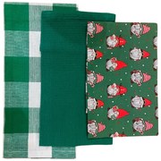 Konyhatörlő karácsonyi Zöld manók 45x70cm 3 db TiaHome