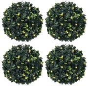 4 db zöld mesterséges boxwood gömbök LED fényekkel 12 cm