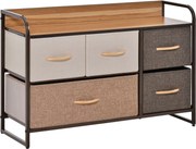 HOMCOM Szövet Komód 5 Összecsukható Fiókkal, Fa Tetővel és Fém Kávával, 87.5x29x58 cm, Többszínű | Aosom