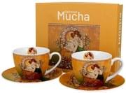 Porcelán csésze aljjal két személyes szett díszdobozban Mucha Topáz