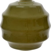 Üveg váza olívazöld dekoratív virágokkal 20x19 cm