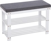 Bambusz cipőpad,2 polcos cipőtároló pad, fehér és szürke 71 x 29 x 49 cm