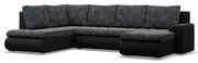 Tokio U sarokkanapé, 3 ágyneműtartóval, fonott + műbőr, baloldali, szürke - fekete