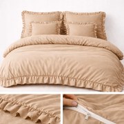 Ágyneműhuzat 160x200 Fodros Szett 3 Részes Mikroszálas Szín Bézs Sötét