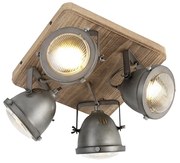 Ipari spotlámpa acélból és fából, dönthető, 4 lámpás - Emado