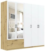 ALTA Gardróbszekrény Tölgy/Matt Fehér Színben, Tükörrel. 225 cm