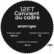 SPORTNOW Csere Trambulin Mat Bouncing Pad, Kompatibilis 12 láb (≈ 3,66 m) Trambulinhez Ø 3,66 m és 14 cm-es rugókhoz, rugót húzó eszközzel és 72 V-gyű
