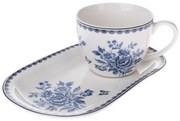 Blue Rose porcelán bögre tálcával , 445 ml