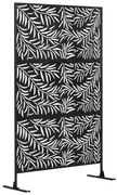 Térelválasztó, fűzfalevél mintás, belátásgátló állvány, 122 x 198 cm, acél, fekete